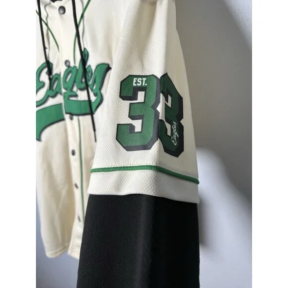 NWT NFL Philadelphia Eagles Hooded Baseball Jersey Cream Black Men's Medium $85 - Picture 5 of 14